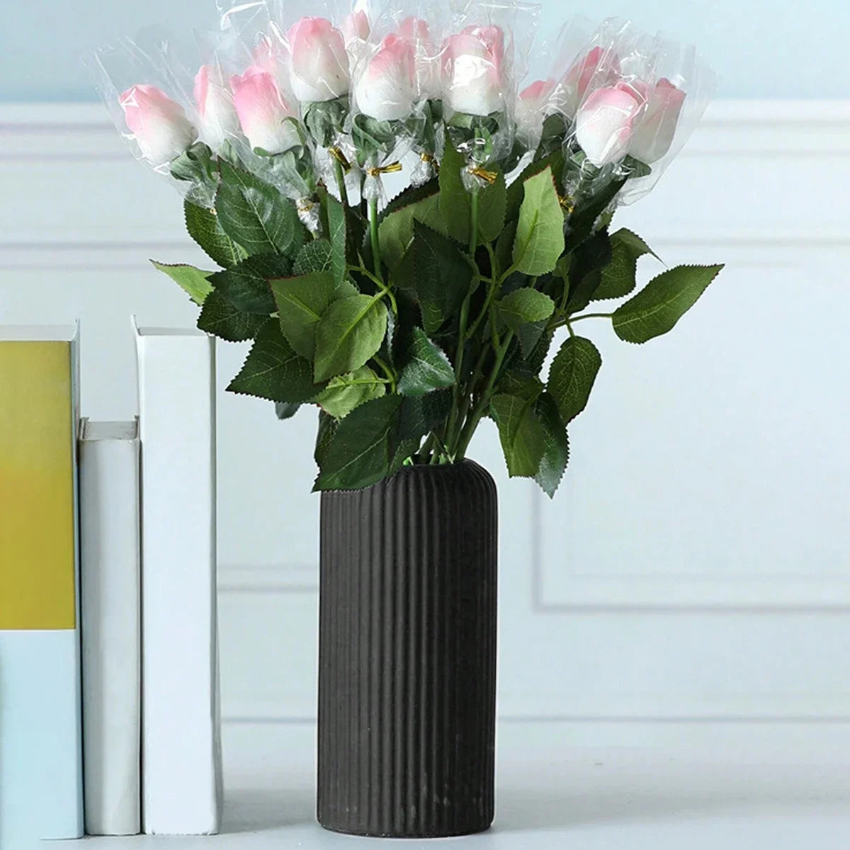 Striped Ceramic-Like Plastic Vase